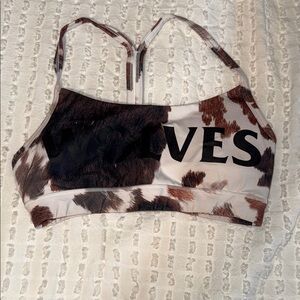Gymshark Brown and White Sports Bra with Wolf Design